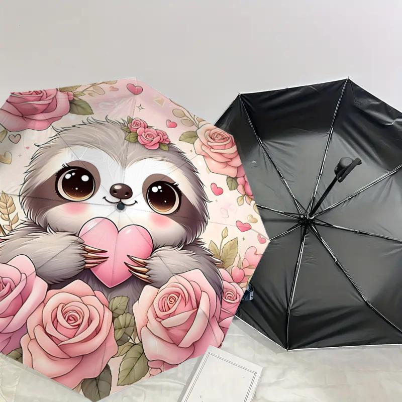 1pc Sloth Heart Automatic Open/Close Umbrella Compact Folding Umbrella with 8-Rib Shaft for Women/Men, Elegant Birthday1176S
