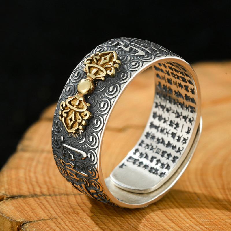 Кольцо Namo Amitabha из стерлингового серебра с тиснением в стиле ретро сутра-сердца Будды в этническом стиле, различные серии, мужские кольца, ювелирные изделия