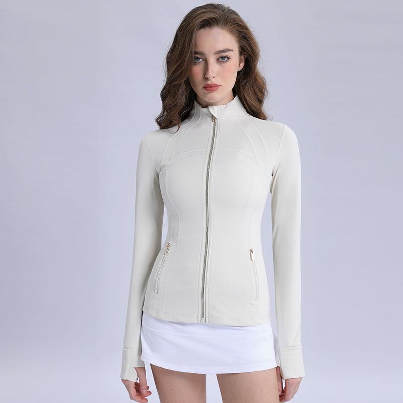 Новая женская нейлоново-спандексная куртка для йоги со стойкой и двухсторонним молнией для спорта