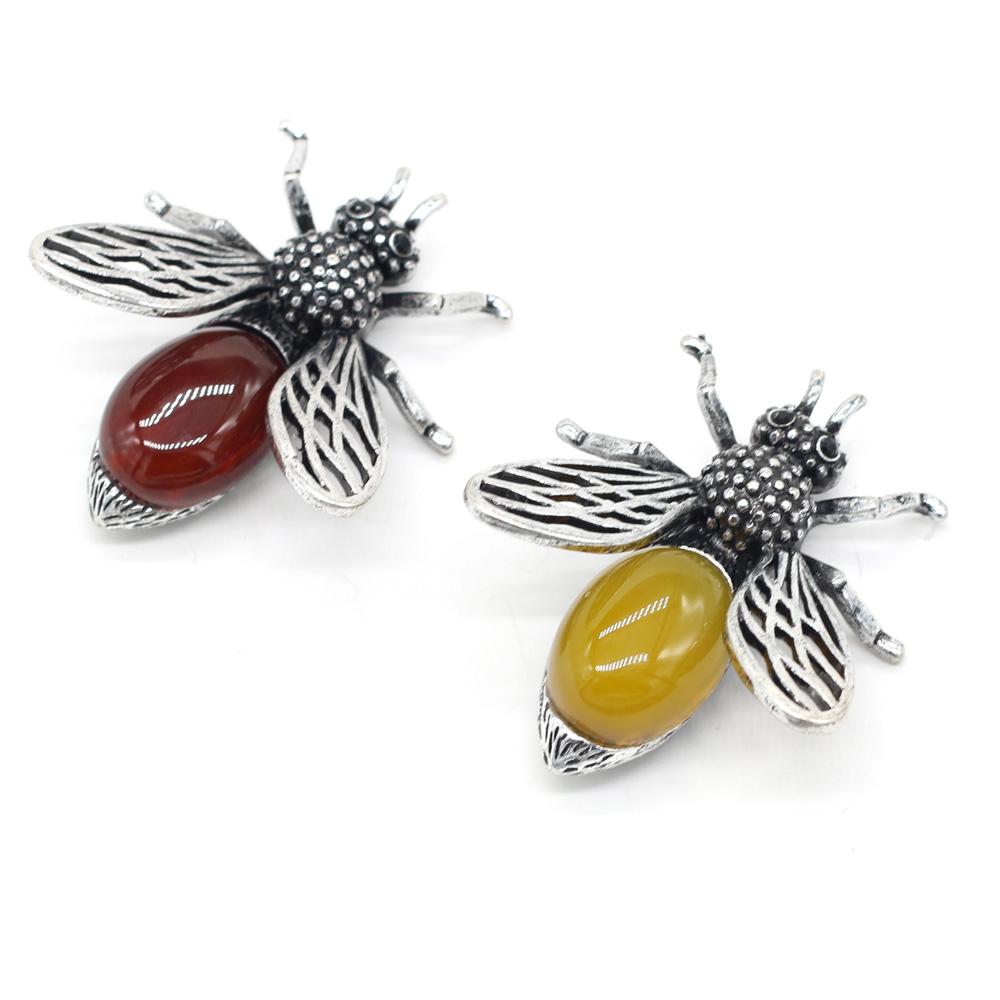 Women Brooch Natural Stone Bee-Shaped Pendant For Jewelry Making DIY Necklace Bracelet Clothes Shirts Accessory