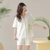 Antibacterial Cotton: Spring and Summer Pure Cotton Short Sleeved Pajamas, Women's Pull-up Cotton,thin Printed Home Clothing Set