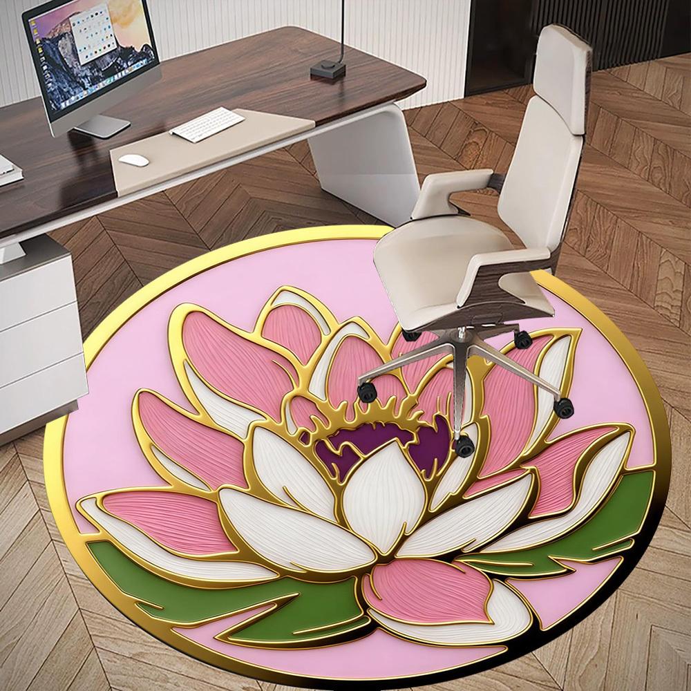 1pc Lotus Flower Round Chair mat office Area Rug - Non-Slip, Floor Mat for Office, Bedroom, Ideal home decor gift p0105069