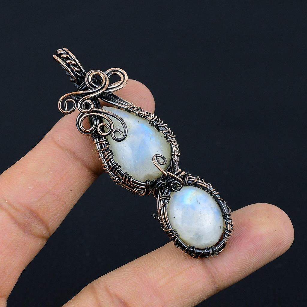 Moonstone 999 Copper Wire Wrapped Pendant, Handmade Gemstone Pendant, Gift For Mom Antique Jewelry