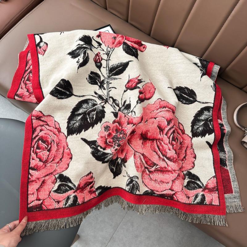 Женский шарф с цветочным принтом, имитация кашемира, ретро, темпераментный, утолщенный теплый шарф, для путешествий, улицы, модная темпераментная шаль