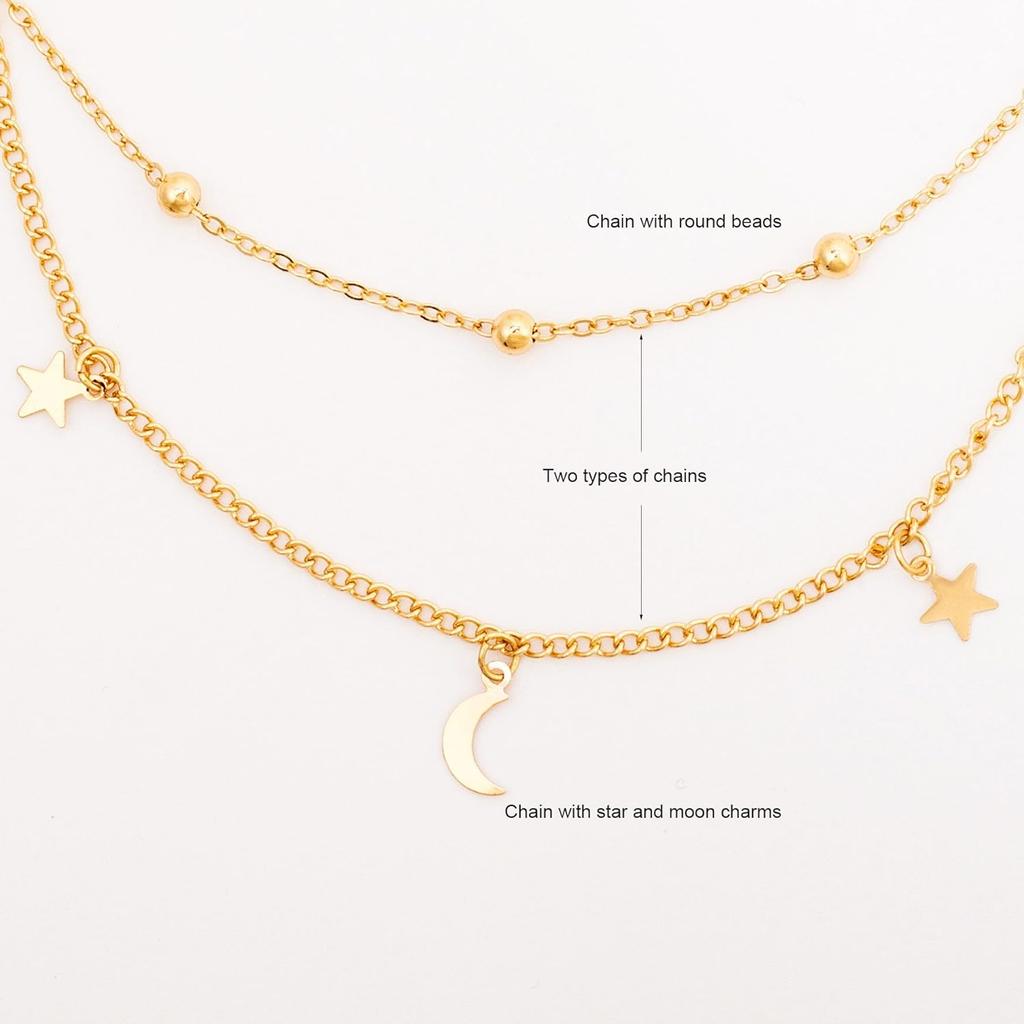Star Moon Charm Necklace Layering Chain Choker for Women