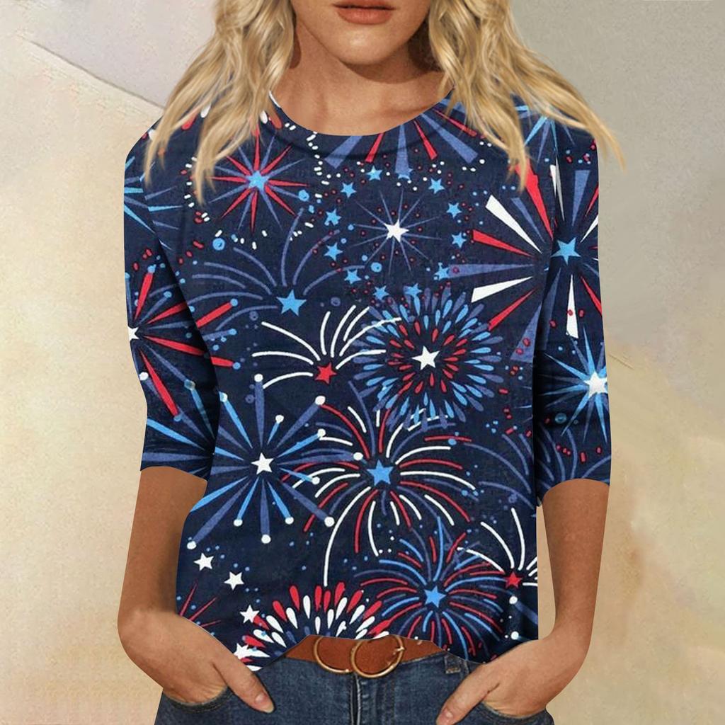 3/4 Sleeve Shirts For Women Cute Tops Graphic Tees  Blouses Casual Plus Size Basic Tops Pullover