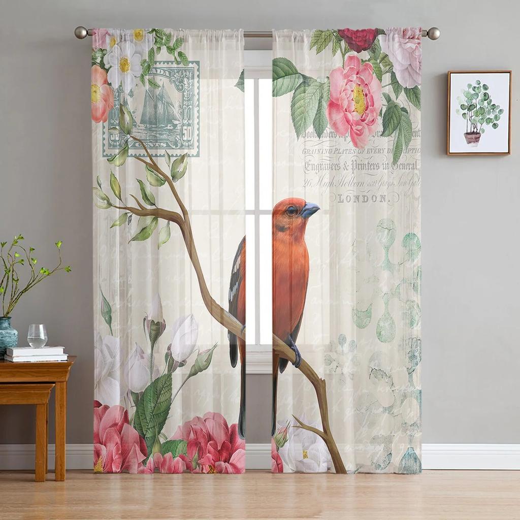 Птица, цветок, лепесток, ветка, современные тюлевые шторы с принтом для спальни, балкона, декора, креативная модная домашняя прозрачная занавеска
