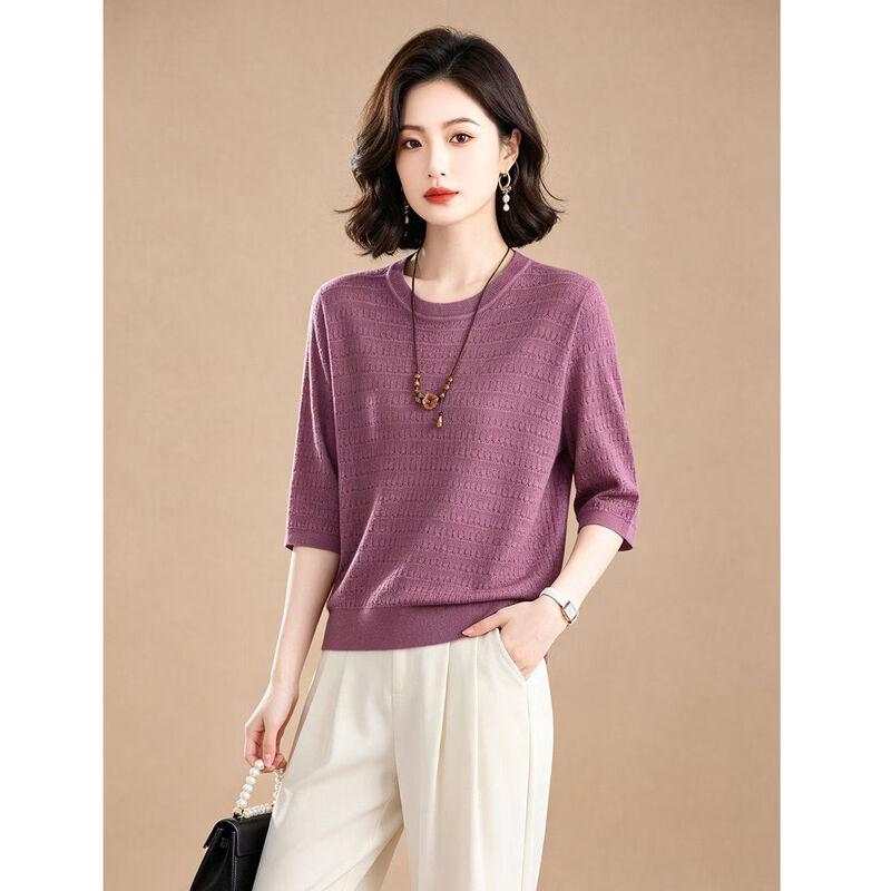 EST+II Women's Casual Crew Neck Half-Sleeve Knit Sweater