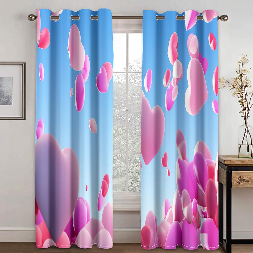Valentine's Day Romantic Rose Love Curtains Wedding Decor Curtains 2 Panel Deluxe Living Room Bedroom Window Decor Curtains
