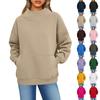Women's Fashionable Casual Solid Color Round Neck Long Sleeved Pocket Sports Casual Pullover Sweatshirt Top