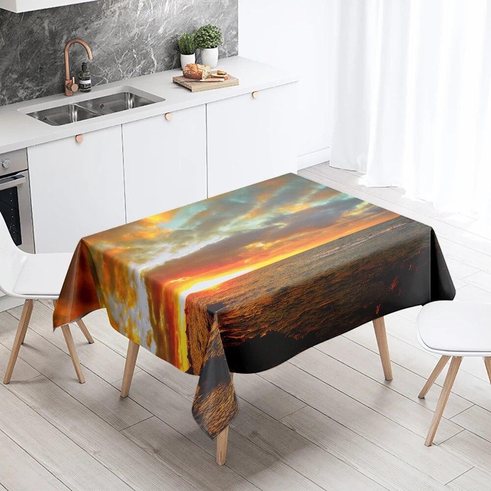 Natural Scenery Tablecloth Sunset  Anti-fouling Waterproof Rectangular Kitchen Dining Table Home Decoration