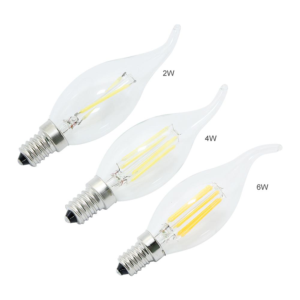 1pcs E14 LED Filament Lamp C35L Type Glass Candle Bulb 220V 2W 4W 6W Replace 20W 40W Halogen Light Chandeliers