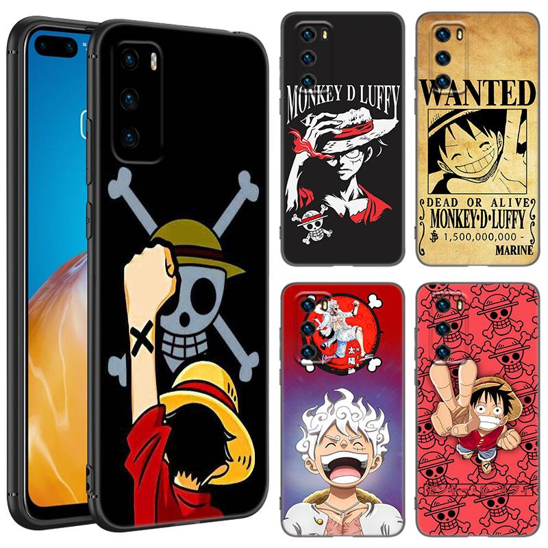 Аниме One Piece Luffy черный чехол для телефона Huawei P10 P20 P30 P40 Lite P50 P60 Art P50E P Smart Z 2018 2020 2021 Pro 2019