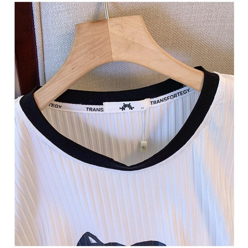 Женская летняя футболка из ледяного шелка больших размеров, топы с короткими рукавами и принтом кота, свободные и тонкие с положительным плечом и круглым вырезом