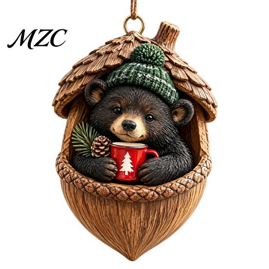 Party Decorations for Holiday Forest Animal Acorn Ornaments, Woodland Cozy Acrylic Hanging Decoration, 2D Garden Ornaments Flat Pine Cone Pendant Xmas