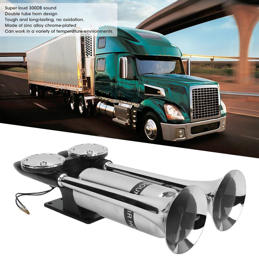 300DB Car Air Horn Zinc Alloy Chrome Plating Double Tube Loudspeaker for Train Ship SUV RV Truck Motorcycle  12V/24V Air Horn