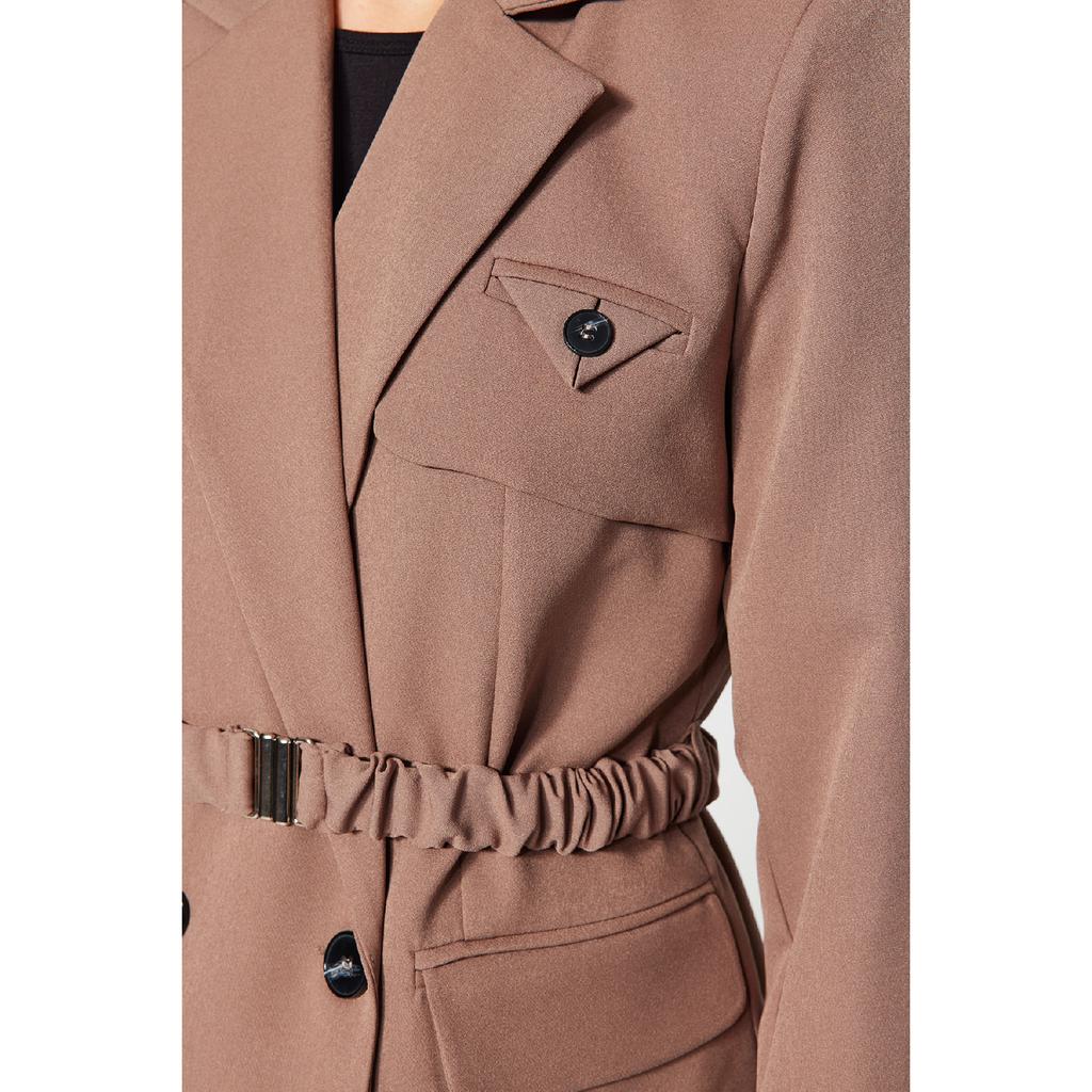 Коричневая тканая куртка с поясом Tctaw24ck00025