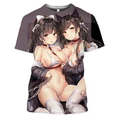 Футболки Azur Lane, пляжные сексуальные игры с 3D принтом для девочек, уличная одежда для мужчин и женщин, футболка большого размера с круглым вырезом, детские футболки Harajuku, топы