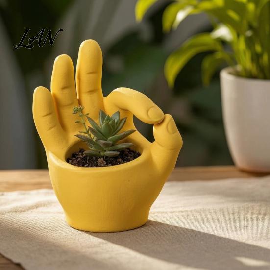 Minimalist Tabletop Holder 3D Printed Hand Gesture Planter, OK Finger Flower Pot, Unique Birthday Gift for Friends Cute Small Cactus Container