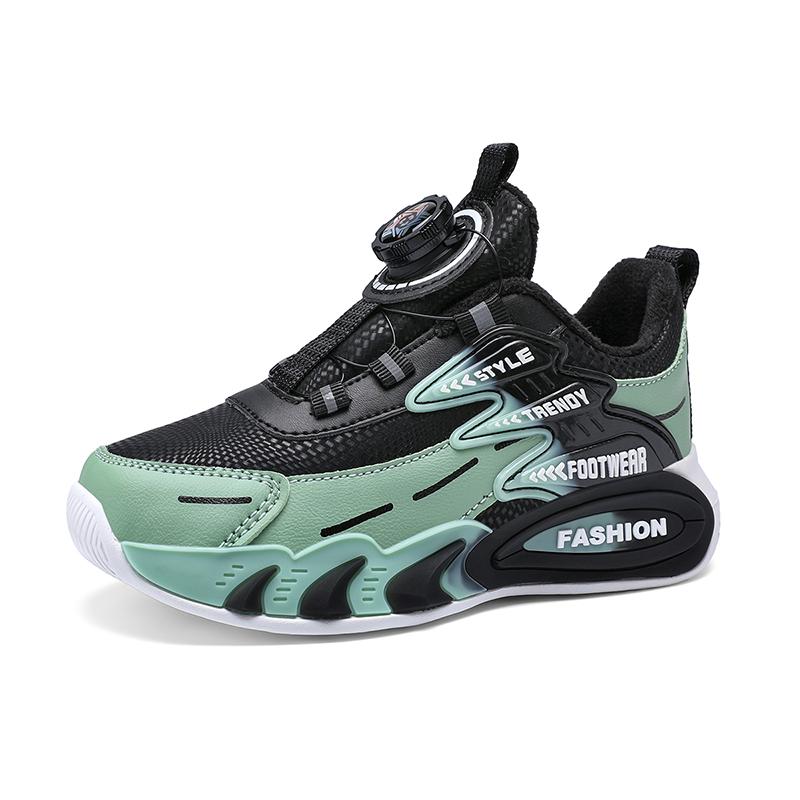 Kids Leather Rotary Buckle Sneakers | Comfortable Casual Tennis Shoes for Fall Winter, Breathable Non-Slip Trainers