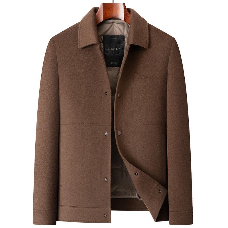 Men's Winter Double-Sided Wool Jacket with Cashmere Lapel and Down Liner - Middle-Aged Dad Style
