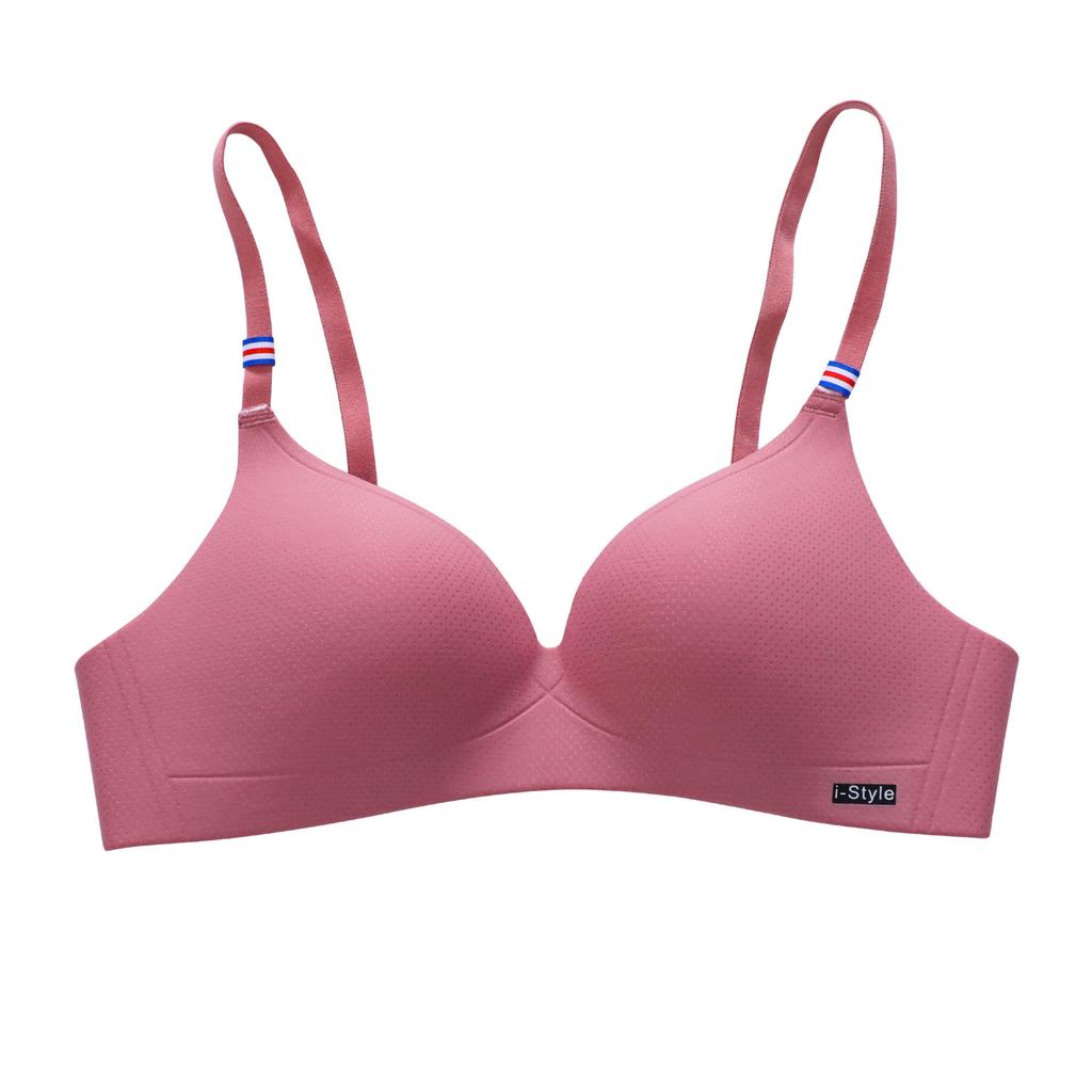 Popular French simple British ice silk bra one-piece thick cup girl gathering steel rimless underwear