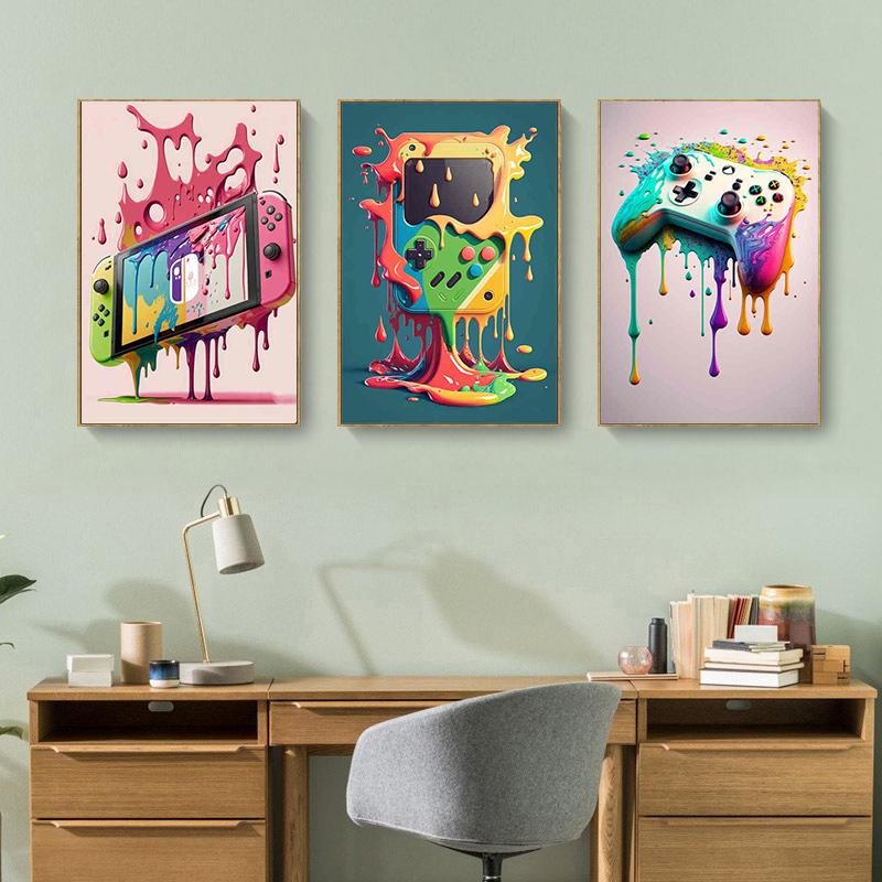 Мультяшные игровые контроллеры, консольные постеры и принты, наушники, холст, картины, настенное искусство для бара, игровая комната, домашний декор