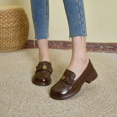 Женские осенние новые повседневные туфли из первого слоя коровьей кожи в стиле ретро, из натуральной кожи, в британском стиле, на одном ремешке