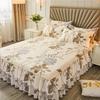 Набор из 3 предметов: Принтованная юбка для кровати 1 юбка для кровати + 2 наволочки, Цветочная кружевная юбка для кровати, Дышащее мягкое покрывало, Постельное белье, Защитный чехол для матраса с защитой от скольжения 360°