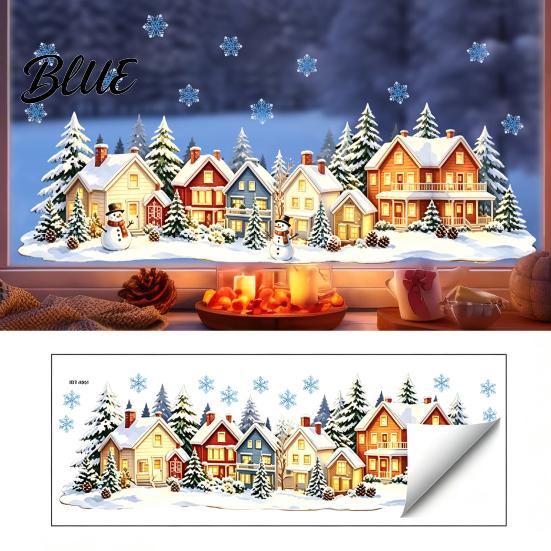 Holiday Glass Stickers Christmas Snow Village Static Window Cling Glowing Warm Scenery Sticker Reusable Party Decor for Glass Snowman House