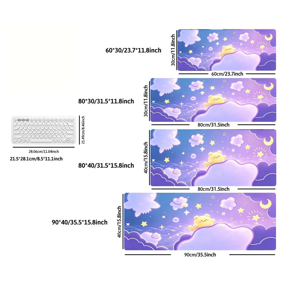 Large Size Desk Mat Yellow Cartoon Bear Star Moon Cloud Mouse Pad Extended Non Slip Keyboard Mat for Office Gaming Desktop Decor