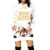Ladies' Casual Christmas Printed Long Sleeved Pocket Hooded Sweatshirt Dress