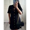 Elegant Knit Mini Dress Women Street Slim High Waist Short Sleeve Rib Sweater Dresses Vacation Bodycon Knitwear Dress