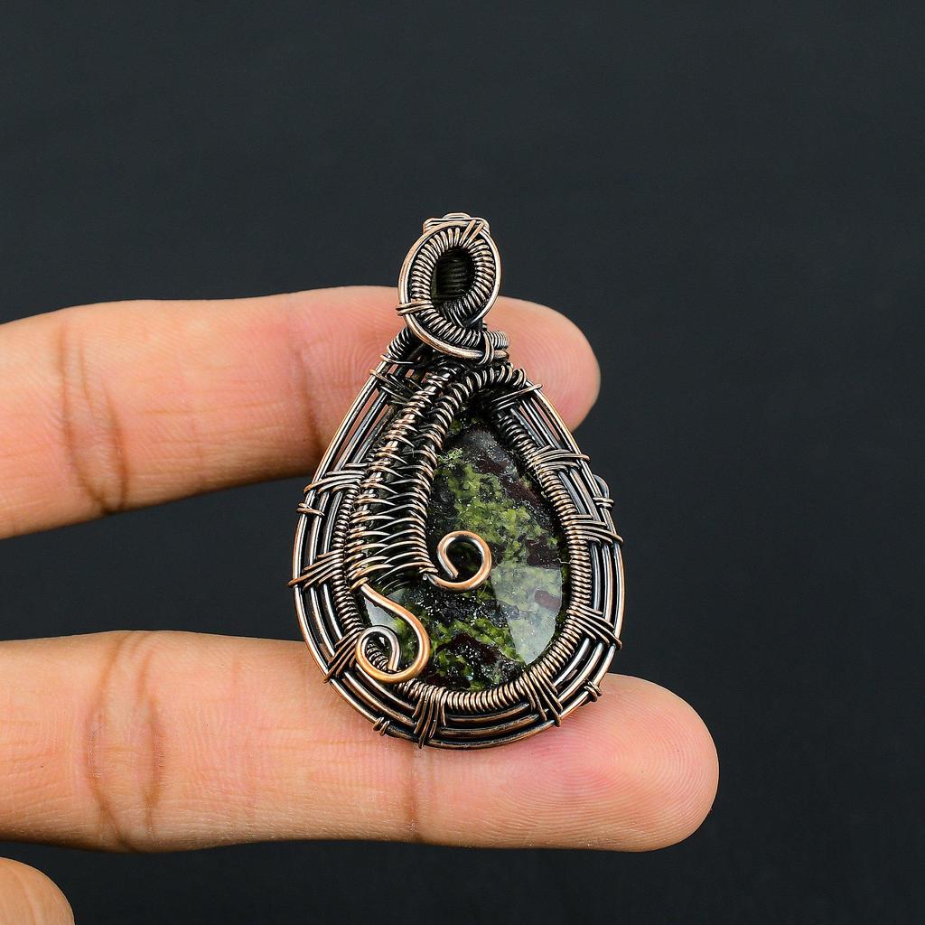 Элегантный Драгоценный Камень Яшмы Крови Дракона Чистая Медная Проволока Обернутая Ювелирные Изделия Кулон Ручной Работы