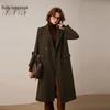 Bailuyu Women's Herringbone Lapel Wool Blend Long Coat