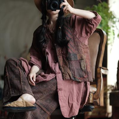 Женские винтажные жилеты с цветочным принтом, пальто, без рукавов с v-образным вырезом и пуговицами, лоскутные карманы, осенние плюс хлопковые жилеты