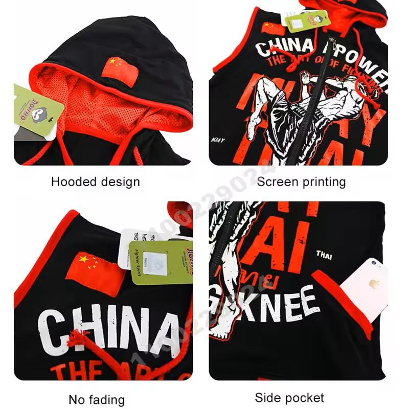 Муай Тай Кикбоксинг UFFC MMA Смешанные Боевые Искусства Куртка Толстовка Худи Мужская Женская Детская Унисекс Без Рукавов Принт Спорт Зал Фитнес Тренировка