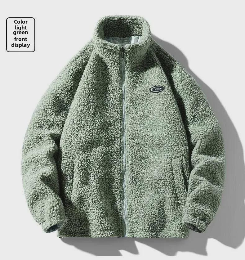 Мужская куртка из гранулированного флиса с воротником-стойкой: Осенне-зимнее модное пальто из овечьей шерсти, плотная повседневная мода.