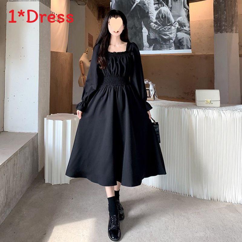 French Style Loose Fit Black Dress With Knit Fabric And Hood For Casual Women