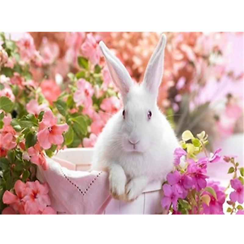 5D DIY Diamond Painting Full Round Cross Stitch Handmade Diamond Embroidery Flower Rabbit Home Decor