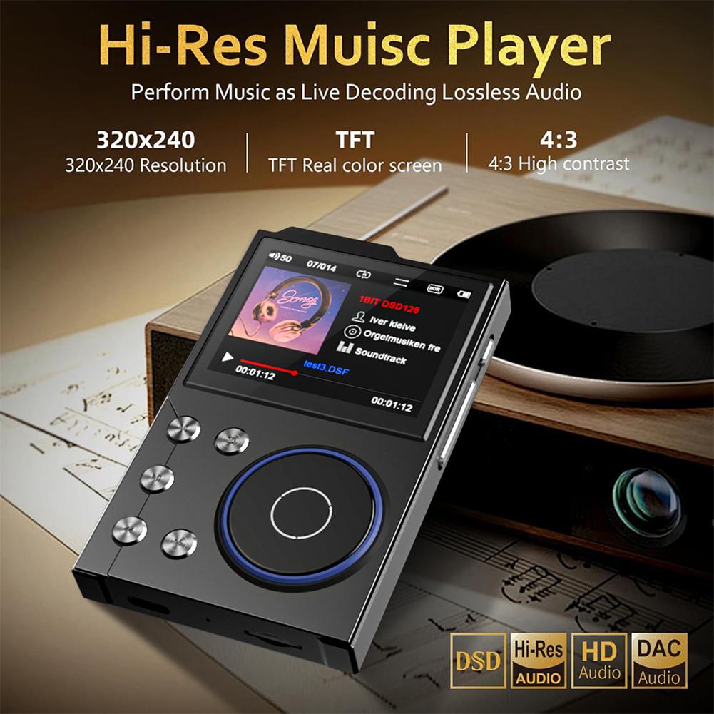 HiFi MP3-плеер Цифровой музыкальный плеер Совместимость с Bluetooth 5.3 Портативный цифровой аудио музыкальный плеер Поддержка до 256 ГБ