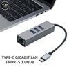 Сетевая карта USB C Ethernet с 3 портами USB-хаба 3.0 RJ45 Lan, адаптер USB на Ethernet для Mac iOS Android, USB 3.0 HUB, на базе RTL8153