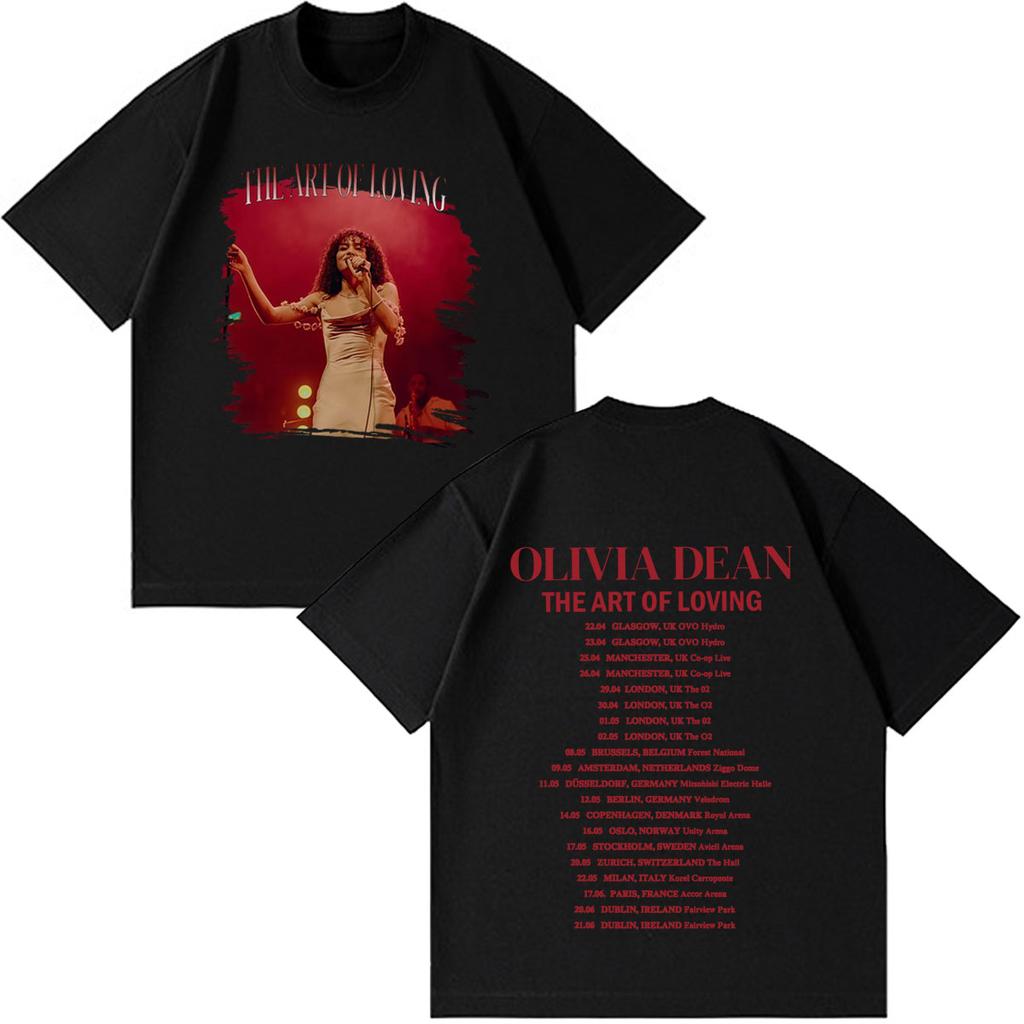 Olivia Dean Art Of Loving Tour 2026 Графическая футболка Унисекс Модная футболка унисекс Летняя Свободная Повседневная Хлопок Высококачественные футболки