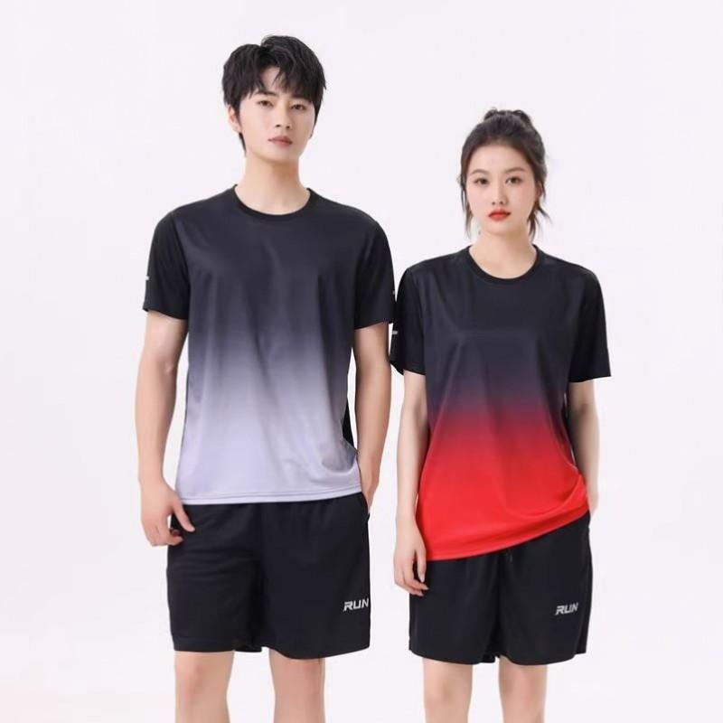 Mens Quick-Dry Ice Silk Sport Set Short Sleeve T-Shirt Shorts Running Gym Badminton