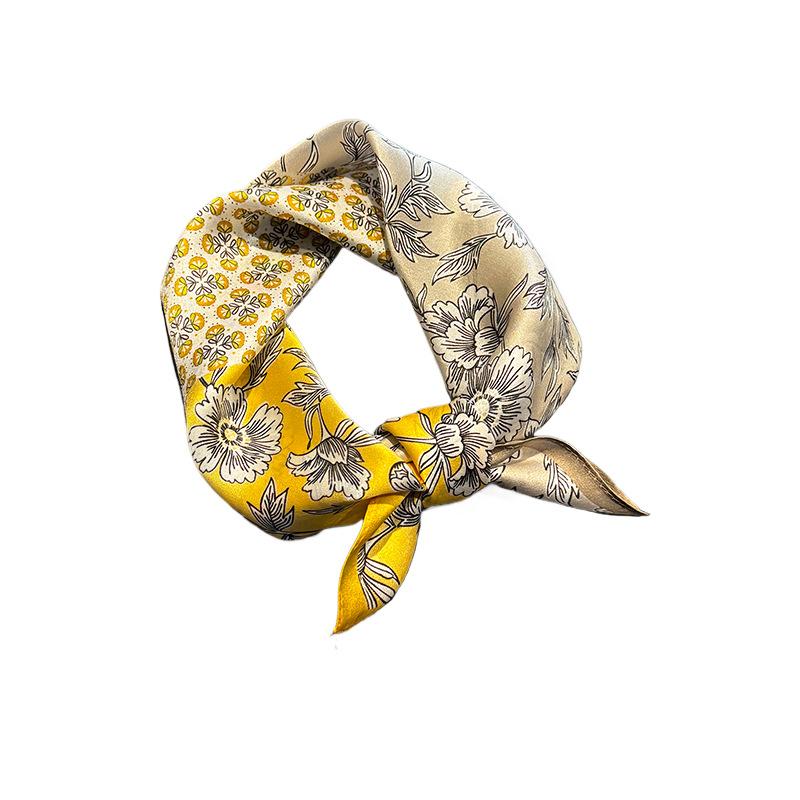 New mulberry silk scarf thin small square scarf spring and summer splicing retro high-end women's silk printing scarf
