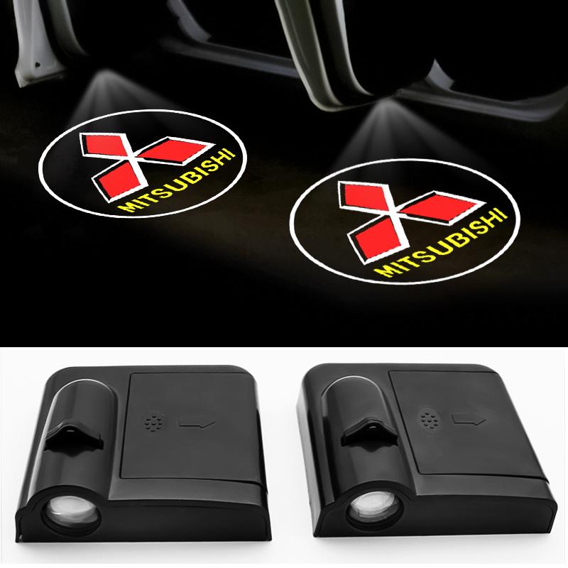 2Pcs For Mitsubishi Lancer 9 10 Outlander ASX Pajero Colt EX LED Wireless Car Door Welcome Lamp Projector Light Auto Accessories