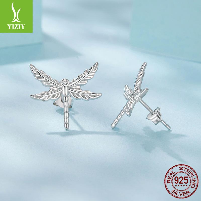 S925 Sterling Silver Winged Dragonfly Stud Earrings, Niche High-End Ear-To-Ear Design Stud Earrings.