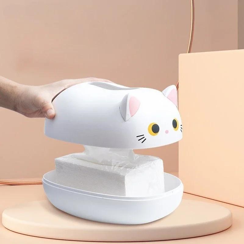Kawaii Cat коробка для салфеток в гостиной, коробка для хранения салфеток, кухонный контейнер для бумаги, настольный держатель для туалетной бумаги для ванной комнаты, общежития
