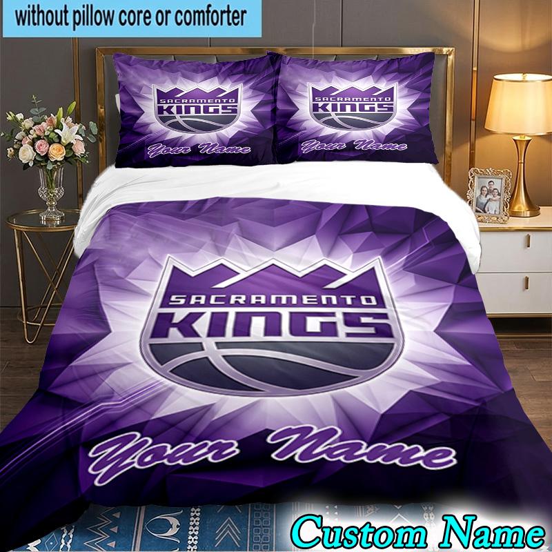 Постельное белье с логотипом команды Kings Basketball и индивидуальным именем, 3 предмета, включая пододеяльник и 2 наволочки. Идеально для спальни, общежития, подарок фанату на Рождество