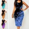 Женское платье без рукавов с круглым вырезом и талией, обтягивающее облегающее платье с принтом, летнее блестящее облегающее платье с принтом